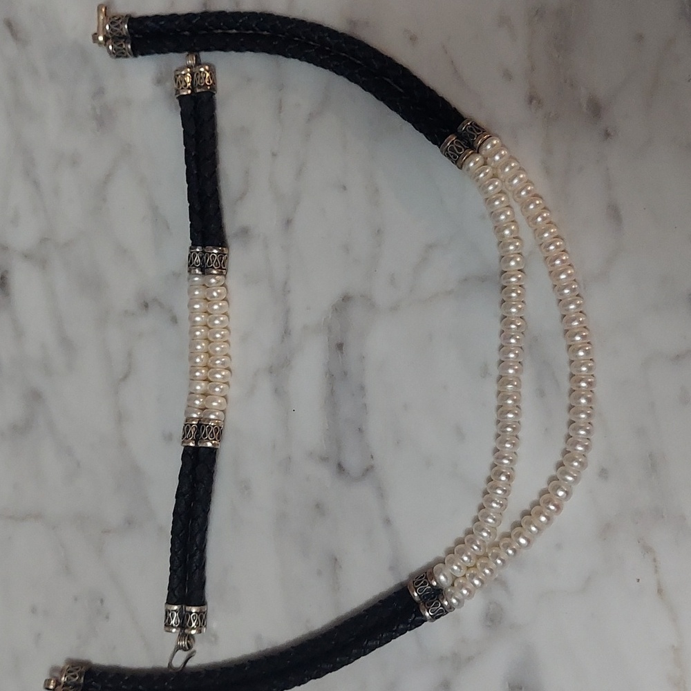 Honora Sterling, Pearl, And Braided Leather Necklace And Bracelet Set